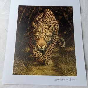 🏈 Andrew Bone NWOT African Mystique leopard art print brown black signed